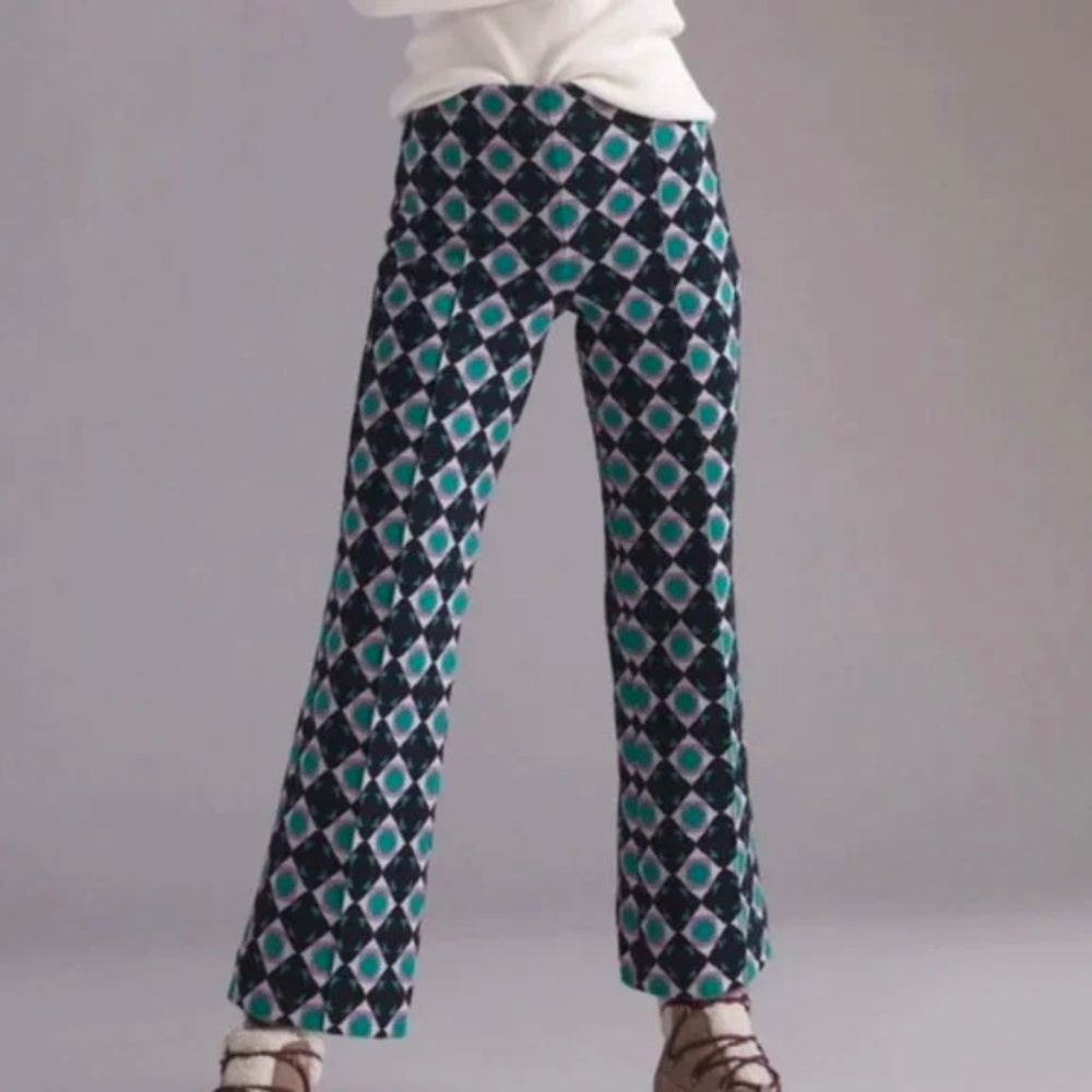 Maeve by Anthropologie The Margot Kick Flare Cropped Pants Stretch Geometric